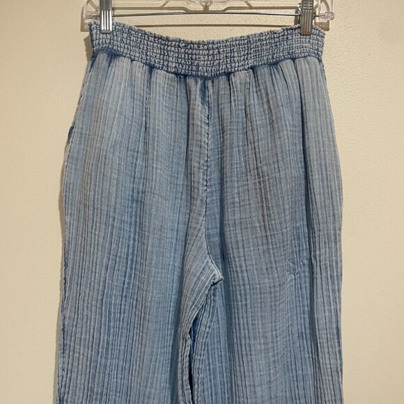 Faherty Dream Cotton Gauze Wide Leg Pant Light Indigo Wash - Picture 9 of 15